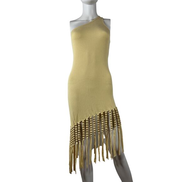 Simon Miller 'Jamo' Yellow Rayon Beaded Fringe Bodycon Dress Size S
